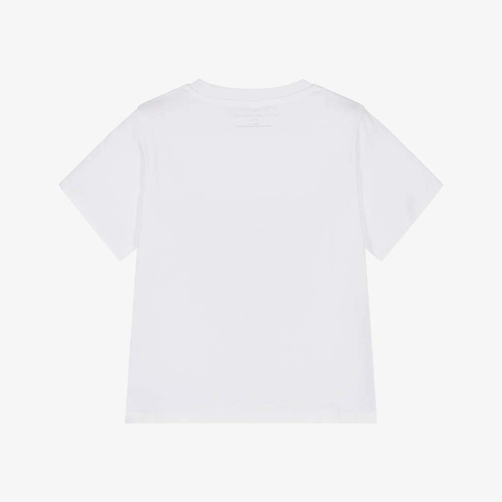 Stella McCartney Kids-Girls White Cotton Fish & Logo Print T-Shirt | Childrensalon