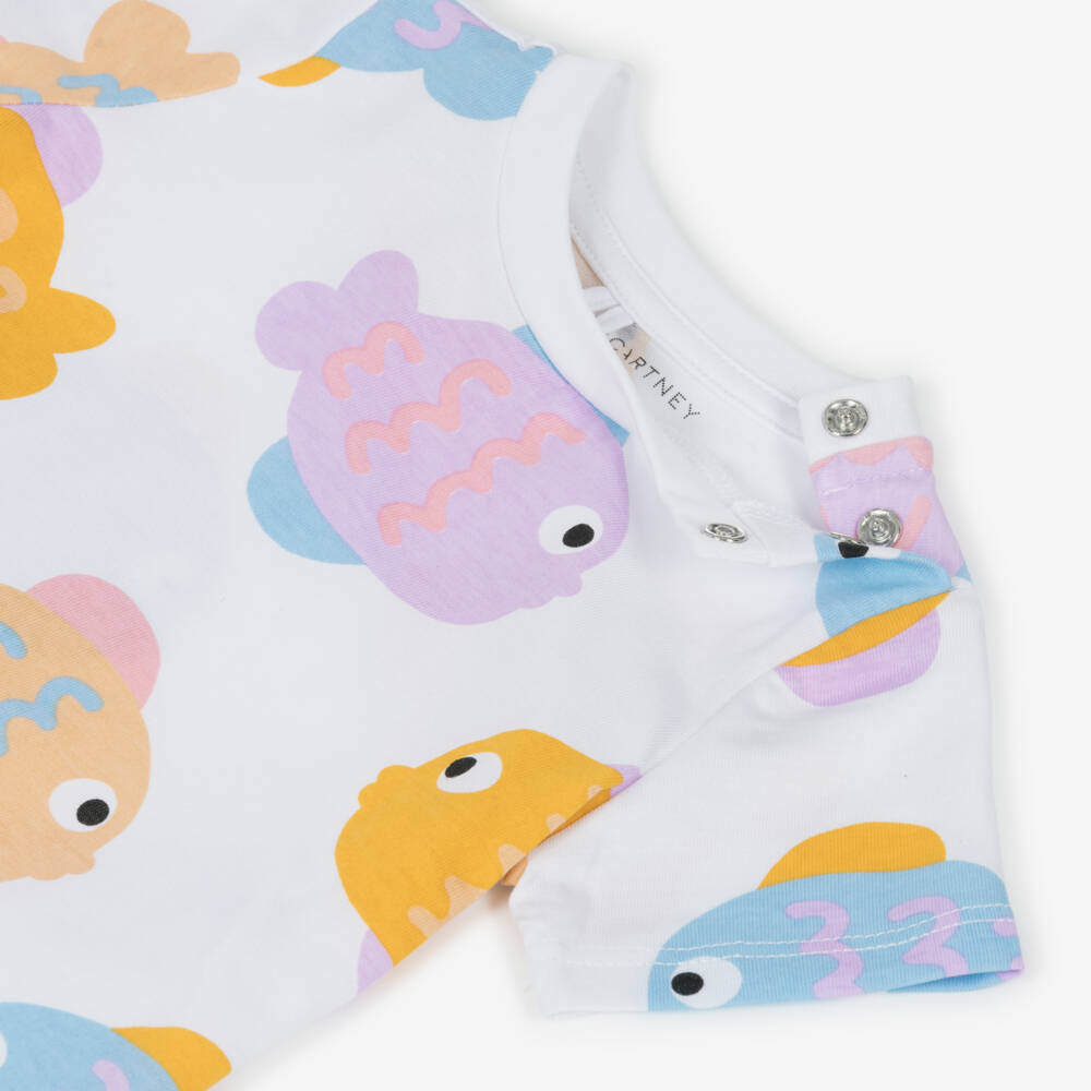 Stella McCartney Kids-Girls White Cotton Fish Print T-Shirt | Childrensalon