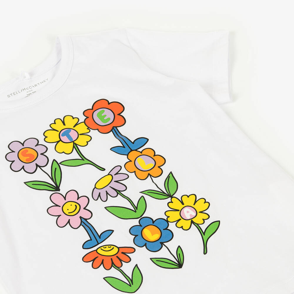 Stella McCartney Kids-تيشيرت بطبعة زهور قطن لون أبيض للبنات | Childrensalon