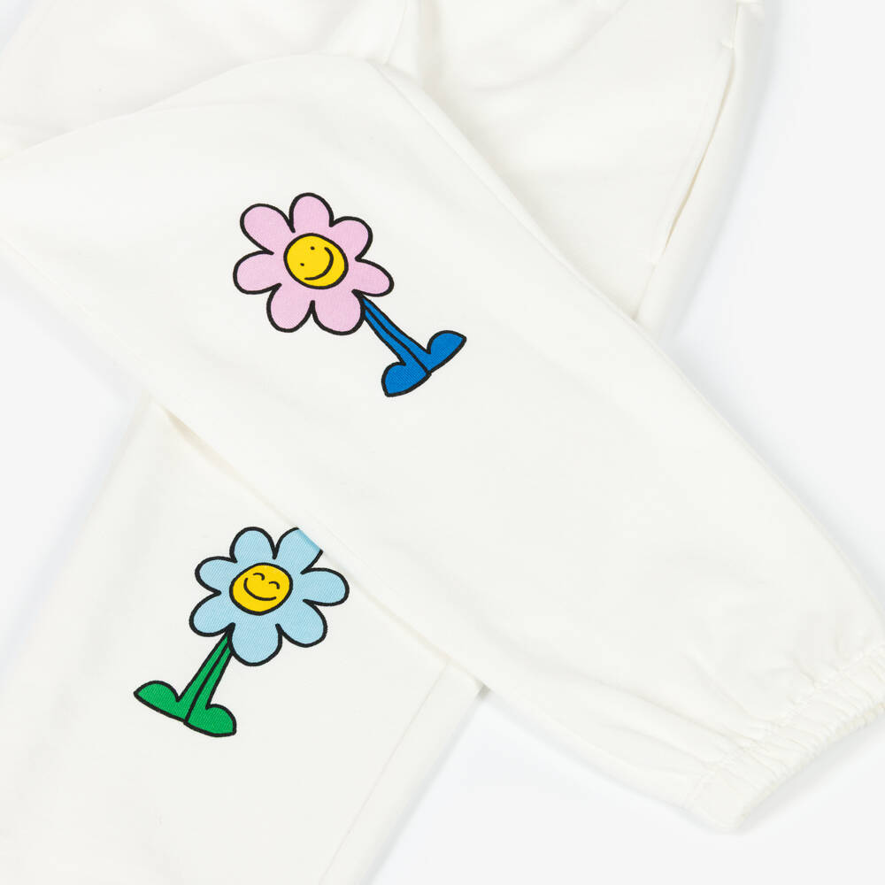 Stella McCartney Kids-Girls White Cotton Happy Flower Joggers | Childrensalon