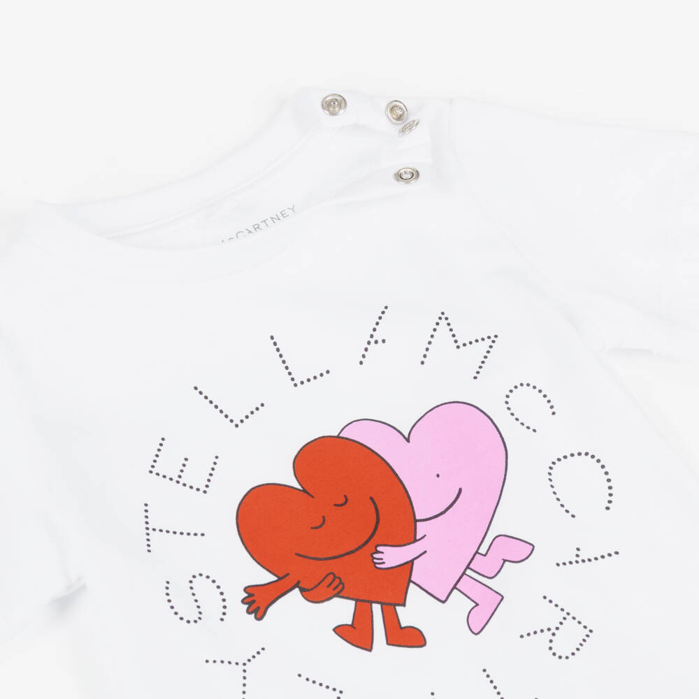 Stella McCartney Kids-Girls White Cotton Hearts Logo T-Shirt | Childrensalon