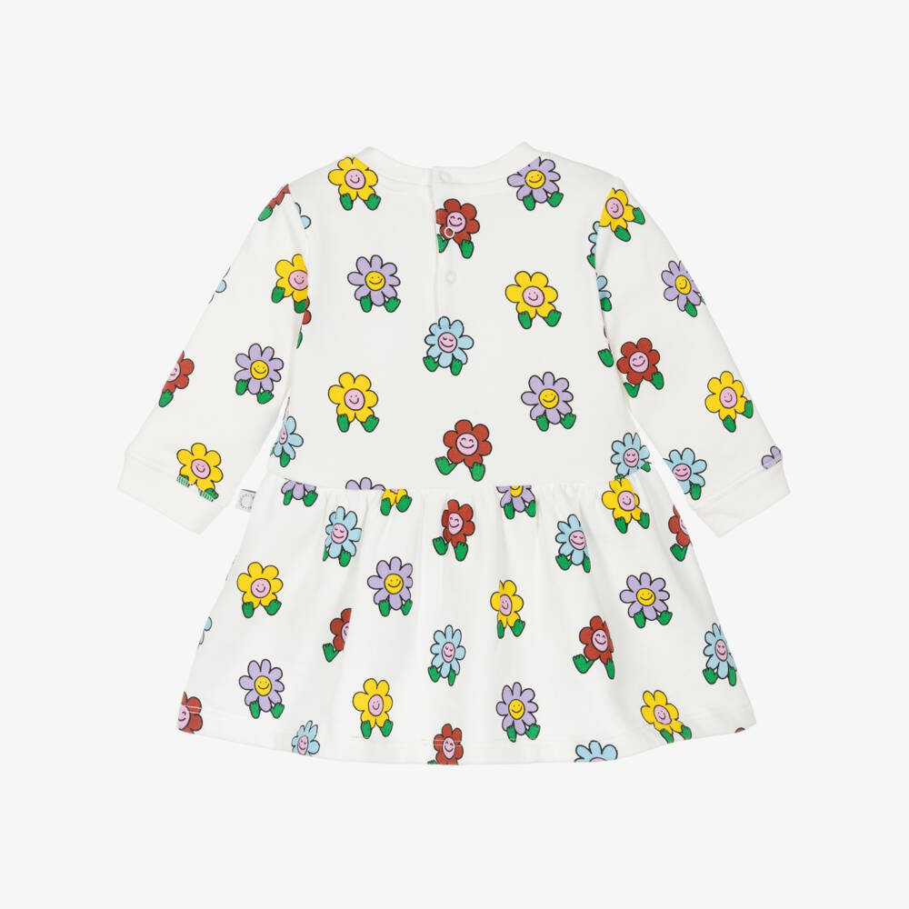 Stella McCartney Kids-Girls White Cotton Jersey Smiling Flowers Dress | Childrensalon