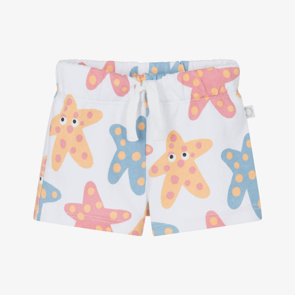 Stella McCartney Kids-Girls White Cotton Jersey Starfish Pattern Shorts | Childrensalon
