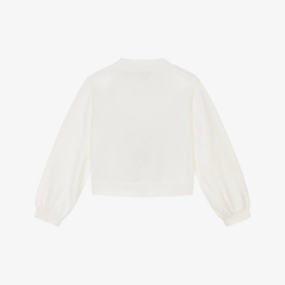 Stella McCartney Kids-Girls White Cotton Knit & Tulle Flower Trim Cardigan | Childrensalon