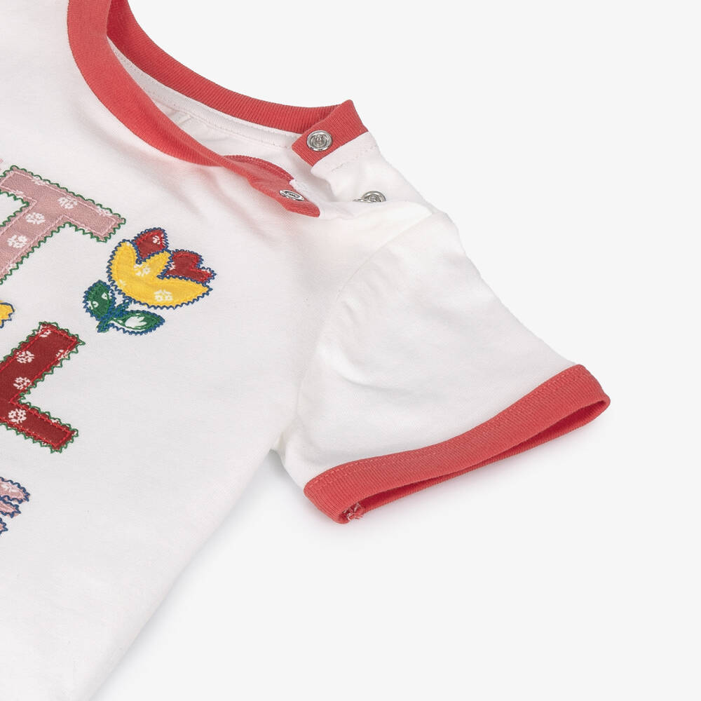 Stella McCartney Kids-Girls White Cotton Logo Letters T-Shirt | Childrensalon