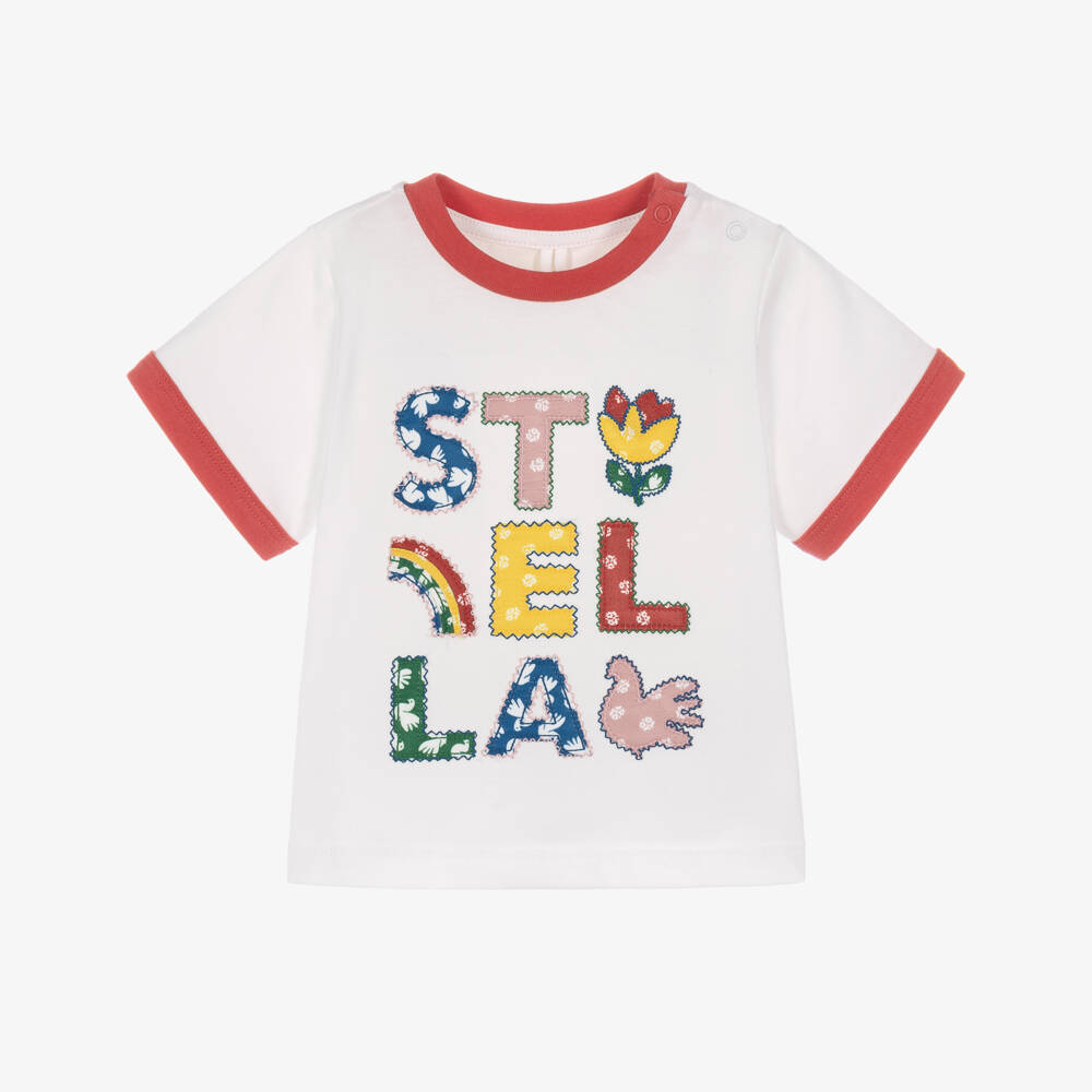 Stella McCartney Kids-Girls White Cotton Logo Letters T-Shirt  | Childrensalon