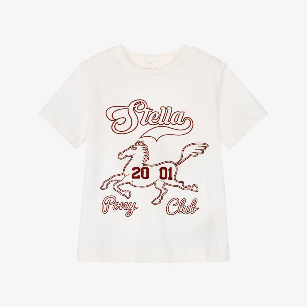 Stella McCartney Kids-Girls White Cotton Pony Club T-Shirt | Childrensalon