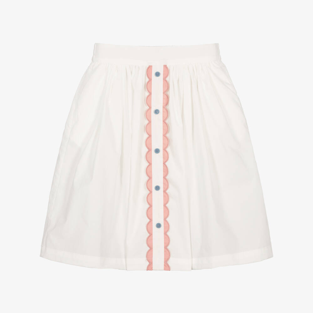 Stella McCartney Kids-Girls White Cotton Skirt with Scalloped Trims | Childrensalon