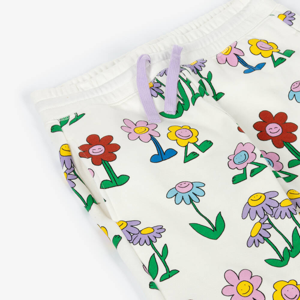 Stella McCartney Kids-Girls White Cotton Smiling Flowers Joggers | Childrensalon