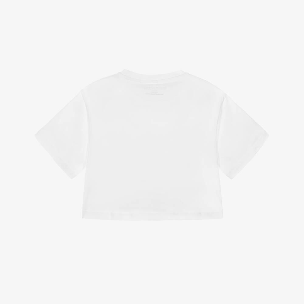 Stella McCartney Kids-Girls White Cotton Star Print Logo T-Shirt | Childrensalon