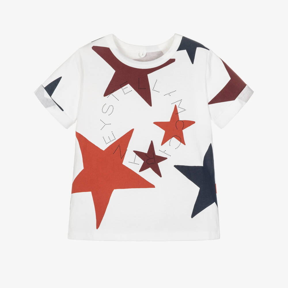 Stella McCartney Kids-Girls White Cotton Star Print T-Shirt | Childrensalon