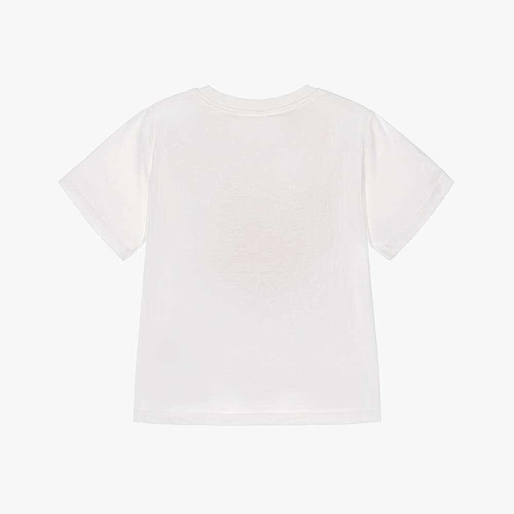 Stella McCartney Kids-Girls White Cotton T-Shirt with Colourful Logo | Childrensalon