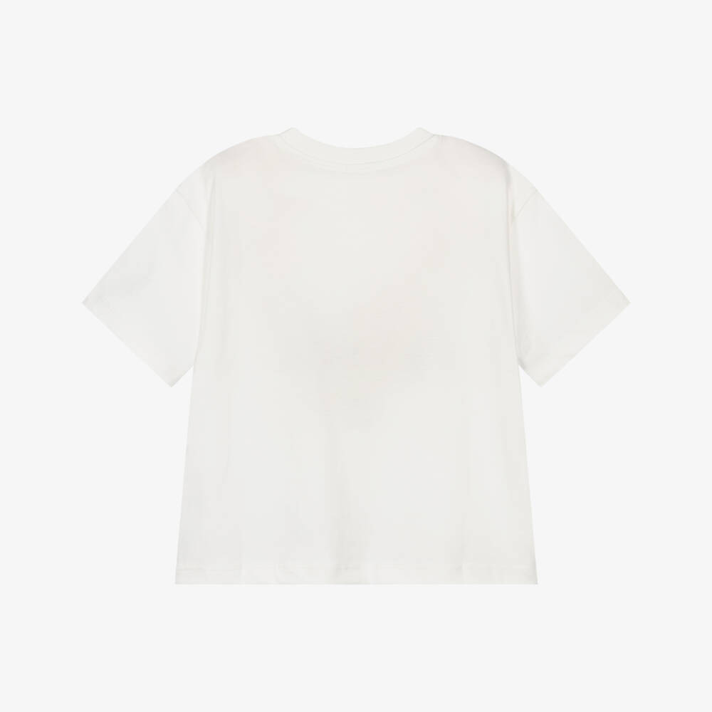 Stella McCartney Kids-Girls White Cotton T-Shirt with Colourful Shoe Print | Childrensalon