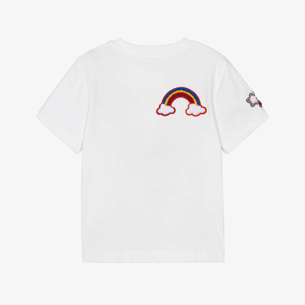 Stella McCartney Kids-Girls White Cotton T-Shirt with Fun Patches | Childrensalon