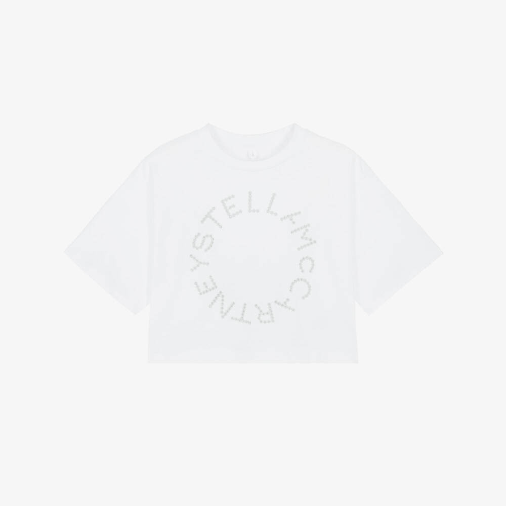 Stella McCartney Kids-Футболка белая хлопковая с вышивкой логотипа для девочек  | Childrensalon