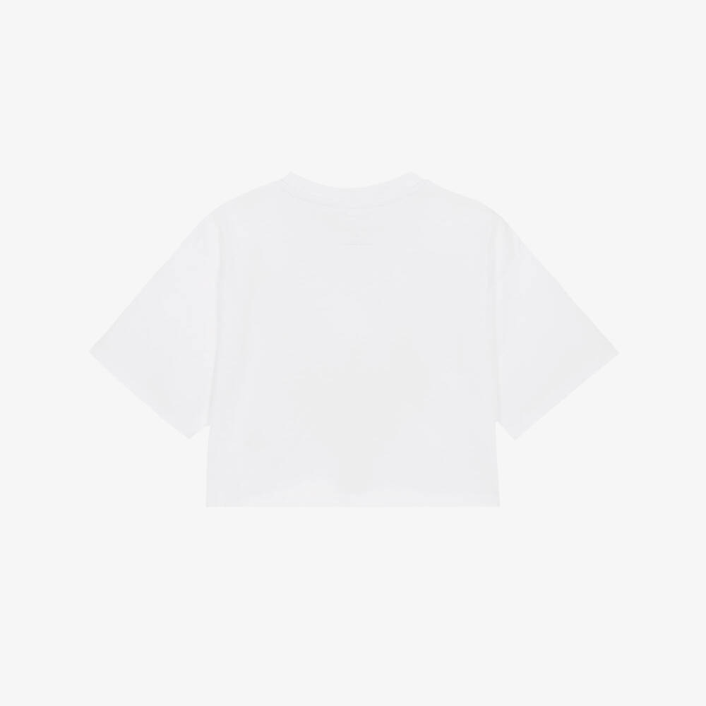 Stella McCartney Kids-Girls White Cotton T-Shirt with Logo Embroidery | Childrensalon