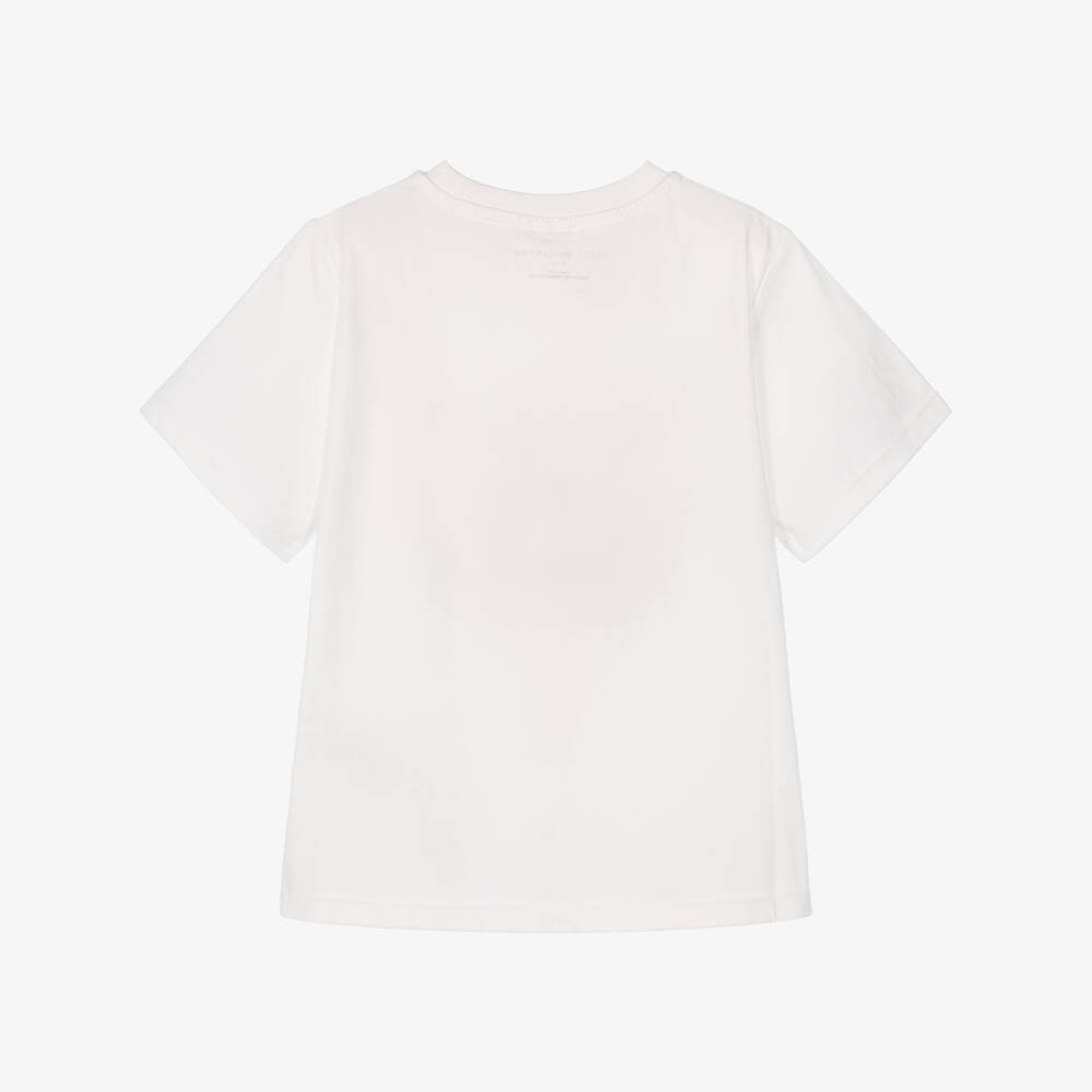 Stella McCartney Kids-Girls White Cotton T-Shirt with Pink Horse Motif | Childrensalon