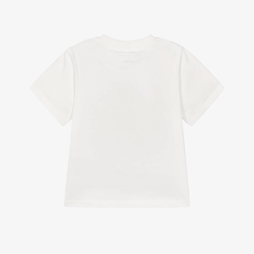 Stella McCartney Kids-Girls White Cotton T-Shirt with Red Circular Logo Print | Childrensalon