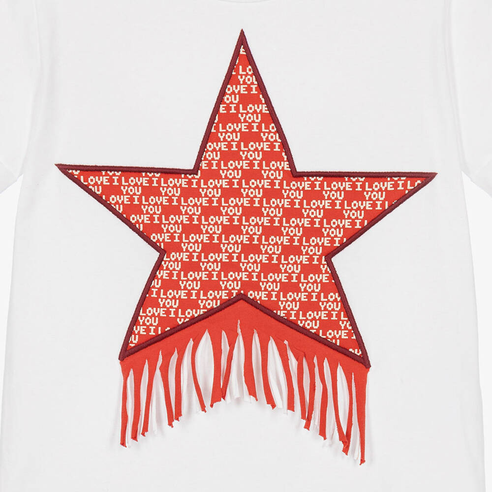 Stella McCartney Kids-Girls White Cotton T-Shirt with Star Appliqué | Childrensalon
