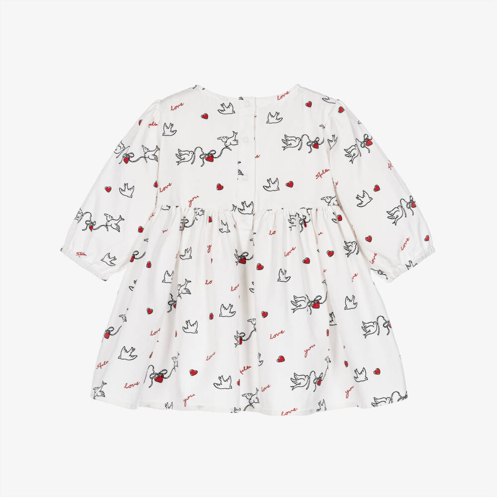 Stella McCartney Kids-Girls White Cotton Twill Dove Print Dress | Childrensalon