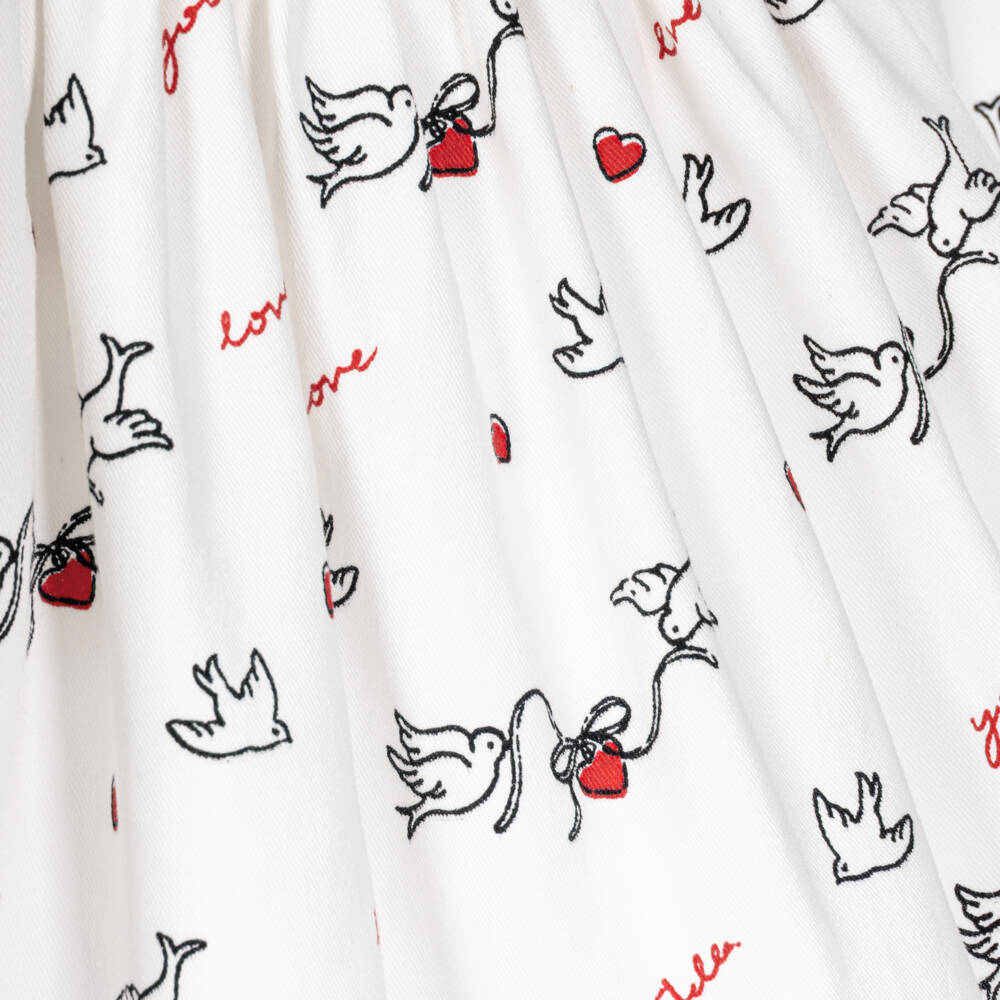 Stella McCartney Kids-Girls White Cotton Twill Dove Print Dress | Childrensalon