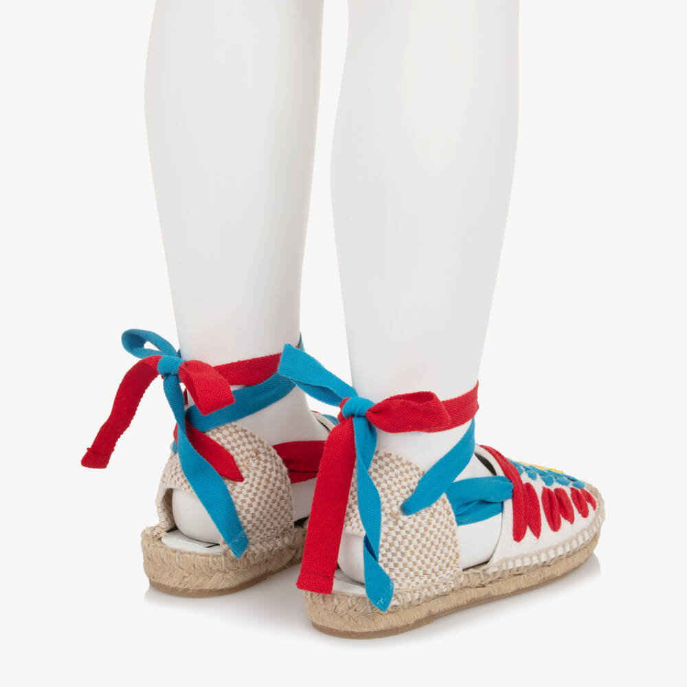 Stella McCartney Kids-Girls White Espadrilles with Coloured Ties & Trim | Childrensalon