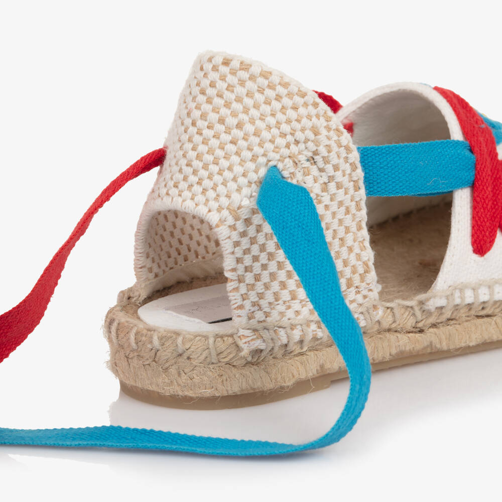 Stella McCartney Kids-Girls White Espadrilles with Coloured Ties & Trim | Childrensalon