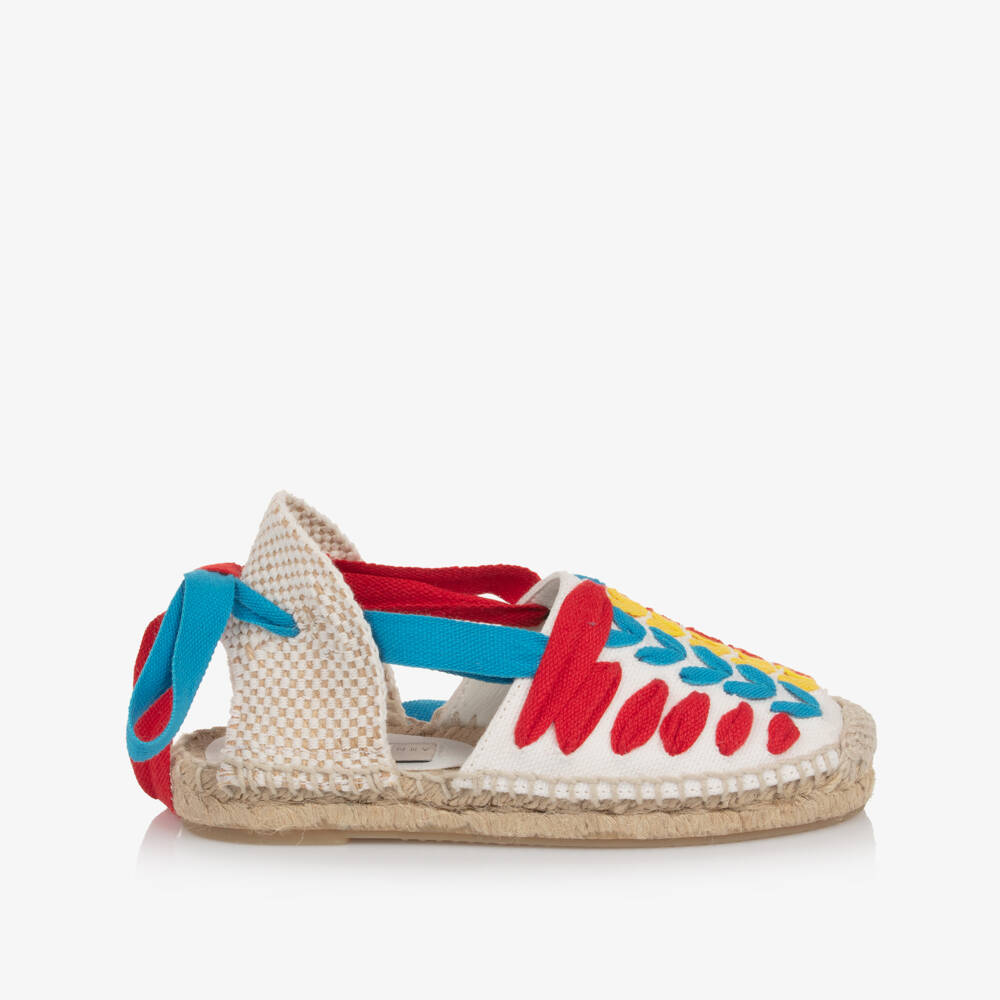 Stella McCartney Kids-Girls White Espadrilles with Coloured Ties & Trim | Childrensalon