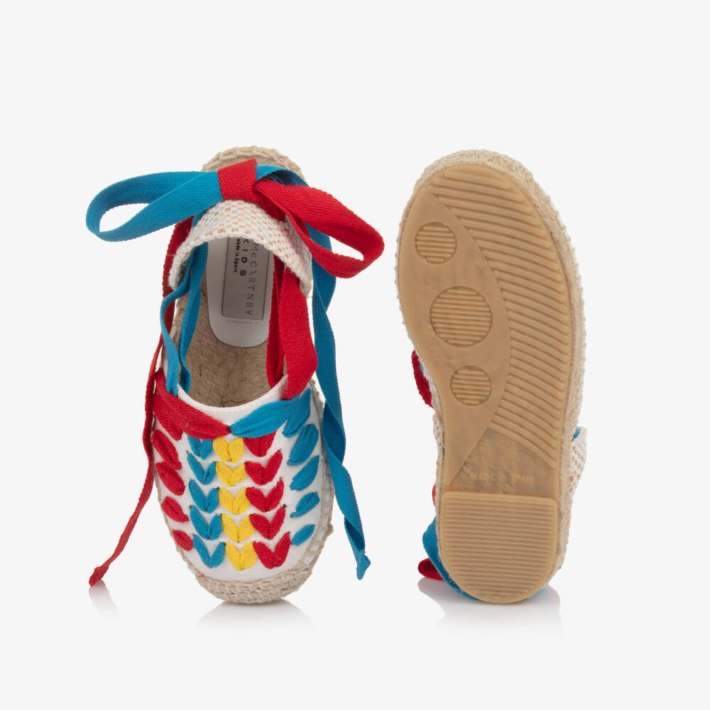 Stella McCartney Kids-Girls White Espadrilles with Coloured Ties & Trim | Childrensalon