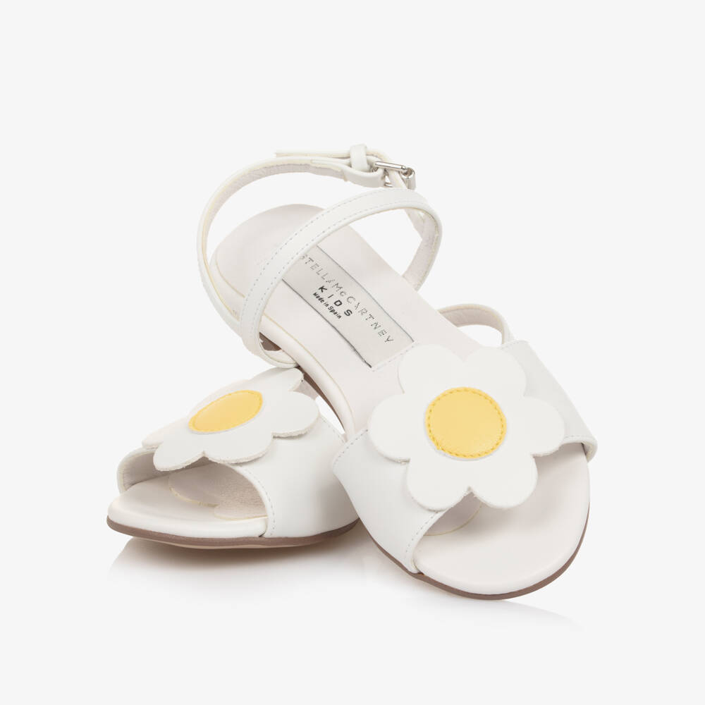 Stella McCartney Kids-Girls White Faux Leather Flower Sandals | Childrensalon