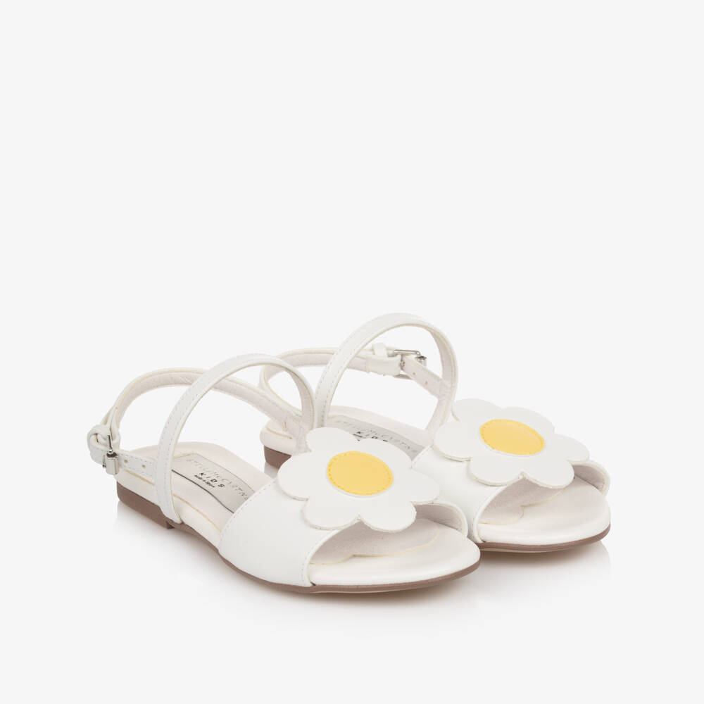 Stella McCartney Kids-Girls White Faux Leather Flower Sandals | Childrensalon
