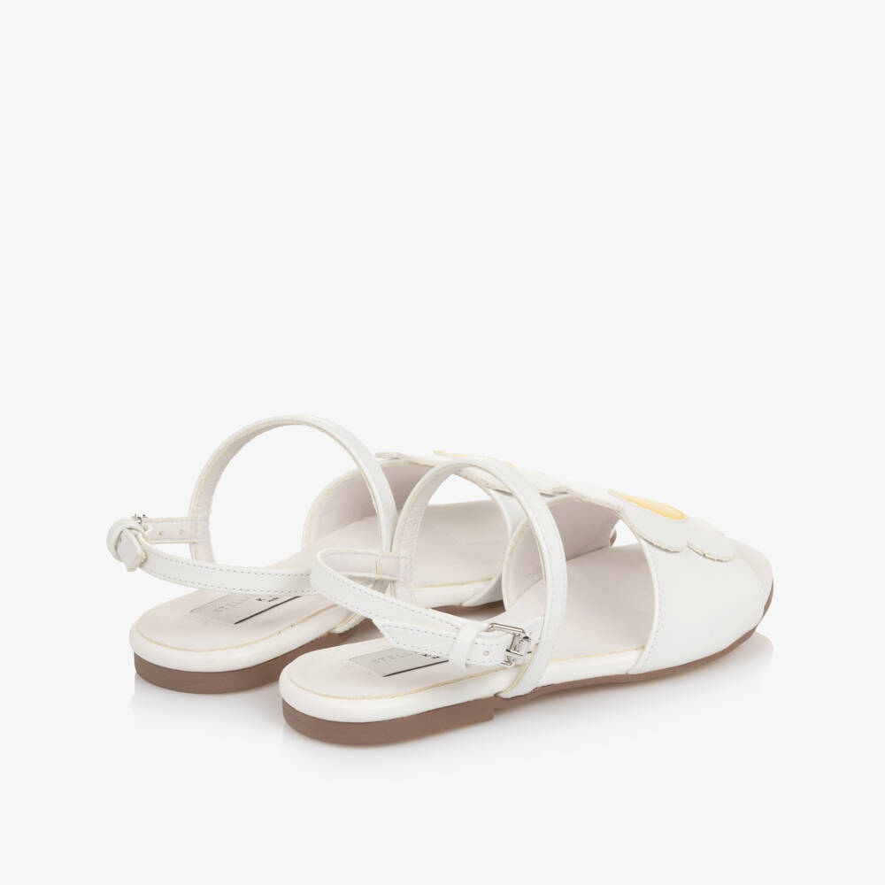 Stella McCartney Kids-Girls White Faux Leather Flower Sandals | Childrensalon