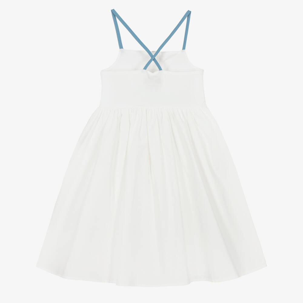 Stella McCartney Kids-Girls White Sleeveless Dress with Scalloped Trims | Childrensalon