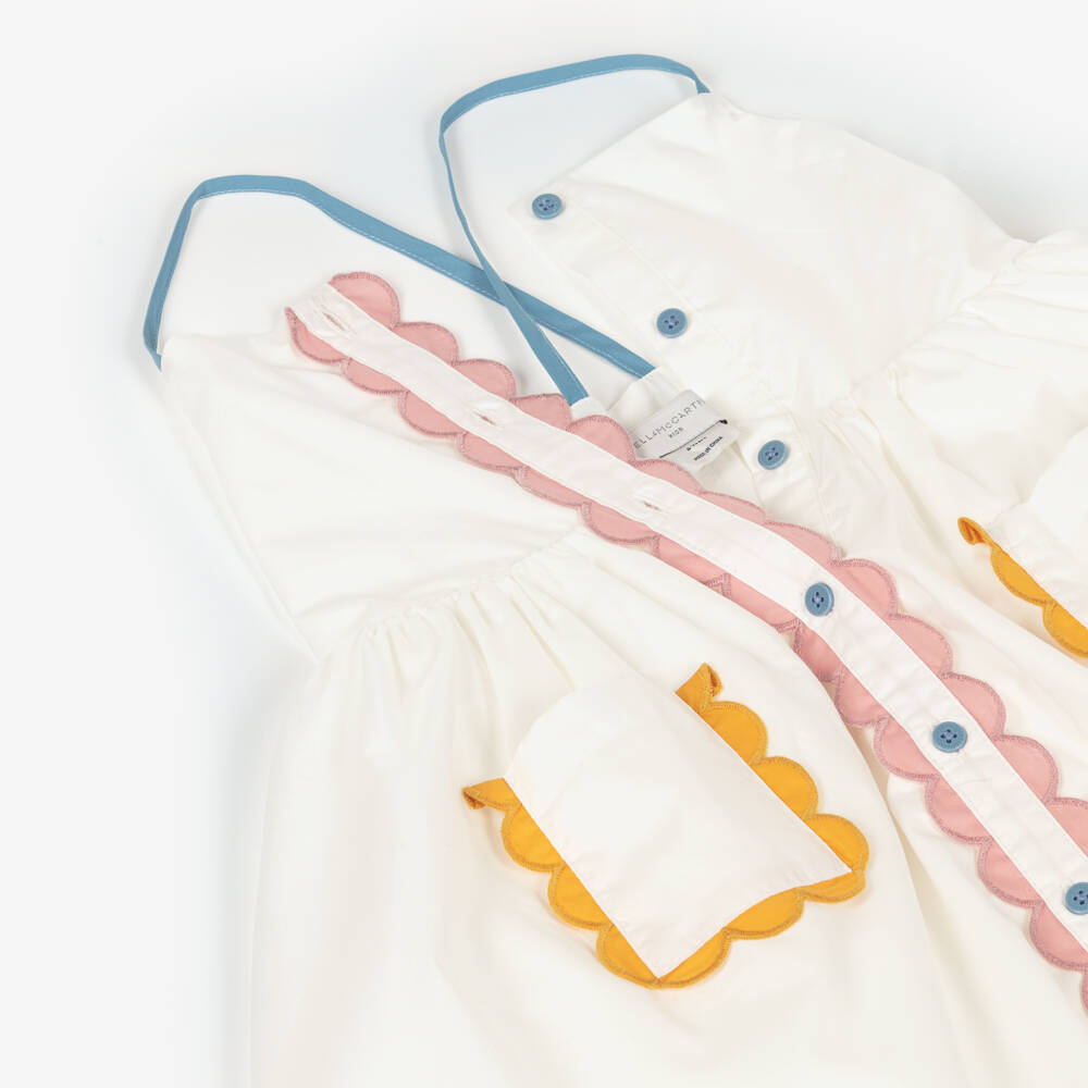 Stella McCartney Kids-Girls White Sleeveless Dress with Scalloped Trims | Childrensalon