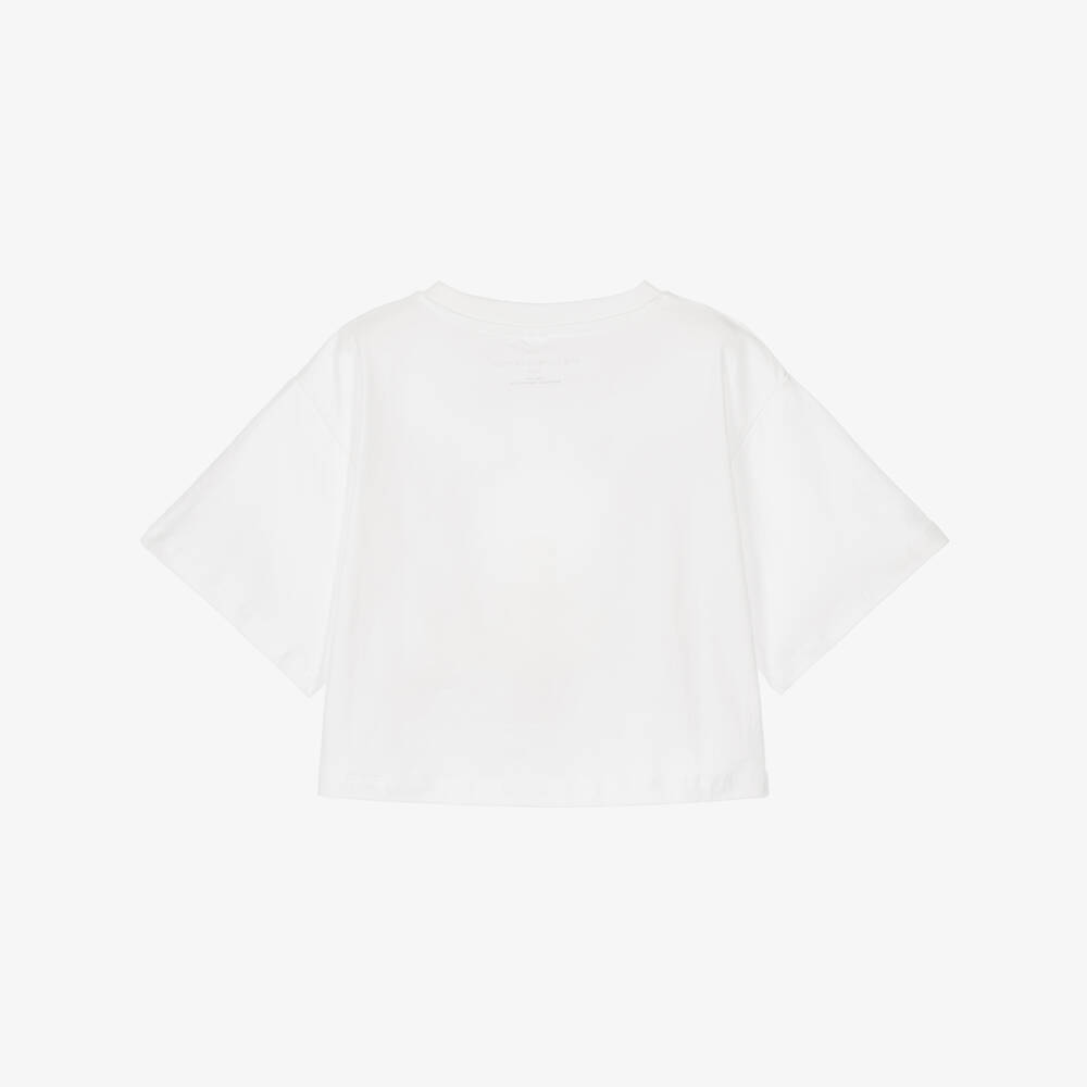 Stella McCartney Kids-Girls White T-Shirt with Burgundy Logo | Childrensalon