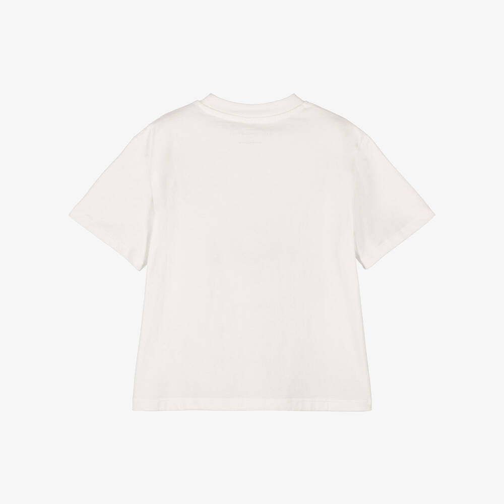 Stella McCartney Kids-Girls White T-Shirt with Silver Horse Logo | Childrensalon