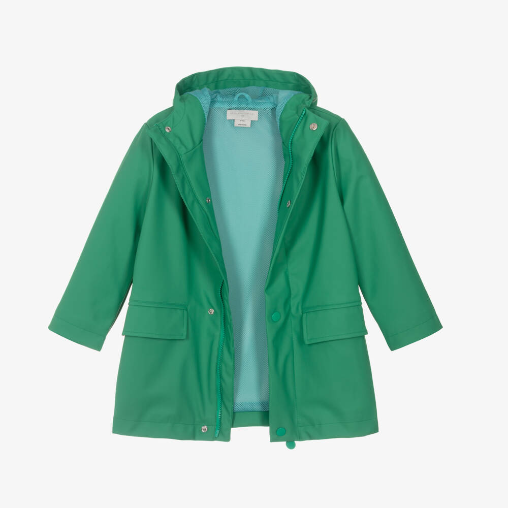Stella McCartney Kids-Green Hooded Frog Rain Coat | Childrensalon