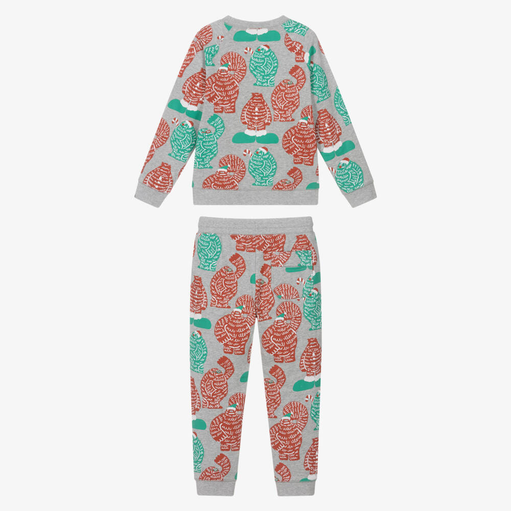 Stella McCartney Kids-Grey Cotton Tracksuit with Christmas Yeti Print | Childrensalon