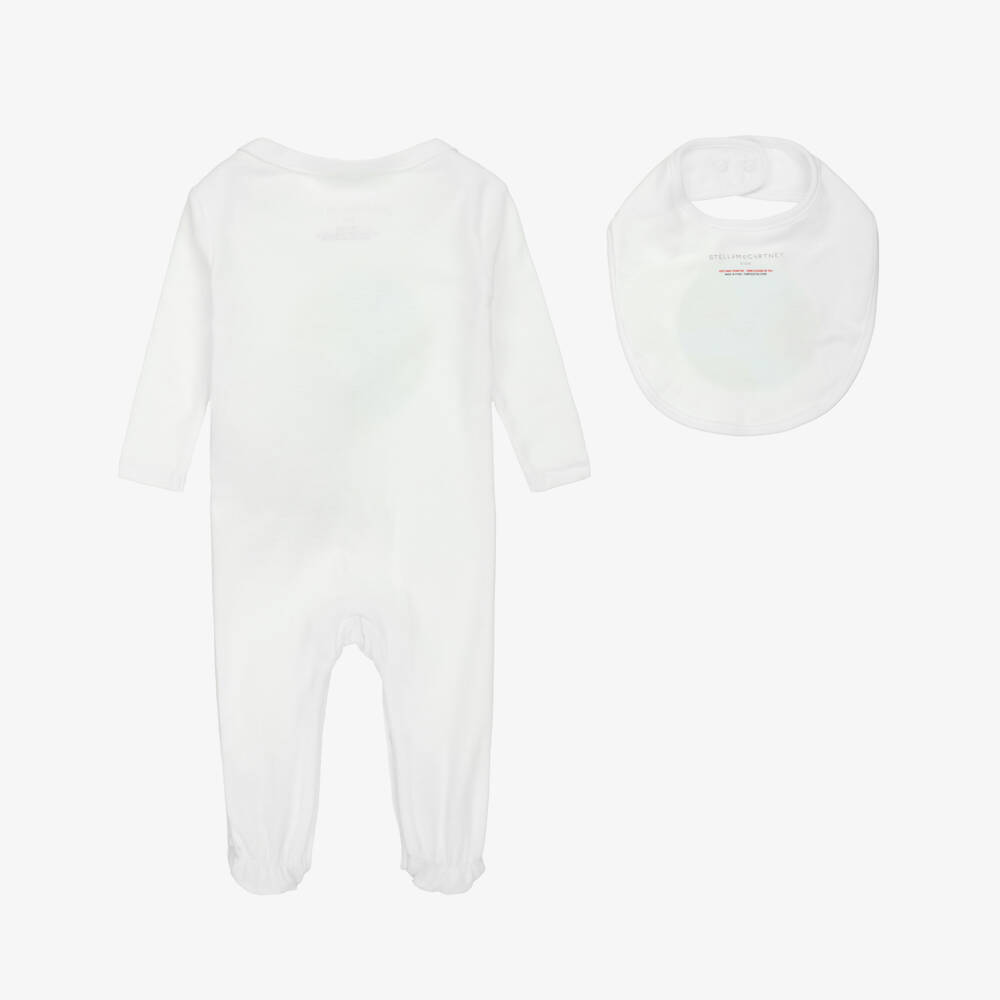 Stella McCartney Kids-Ivory Cotton Babygrow Set with Happy Earth Print | Childrensalon
