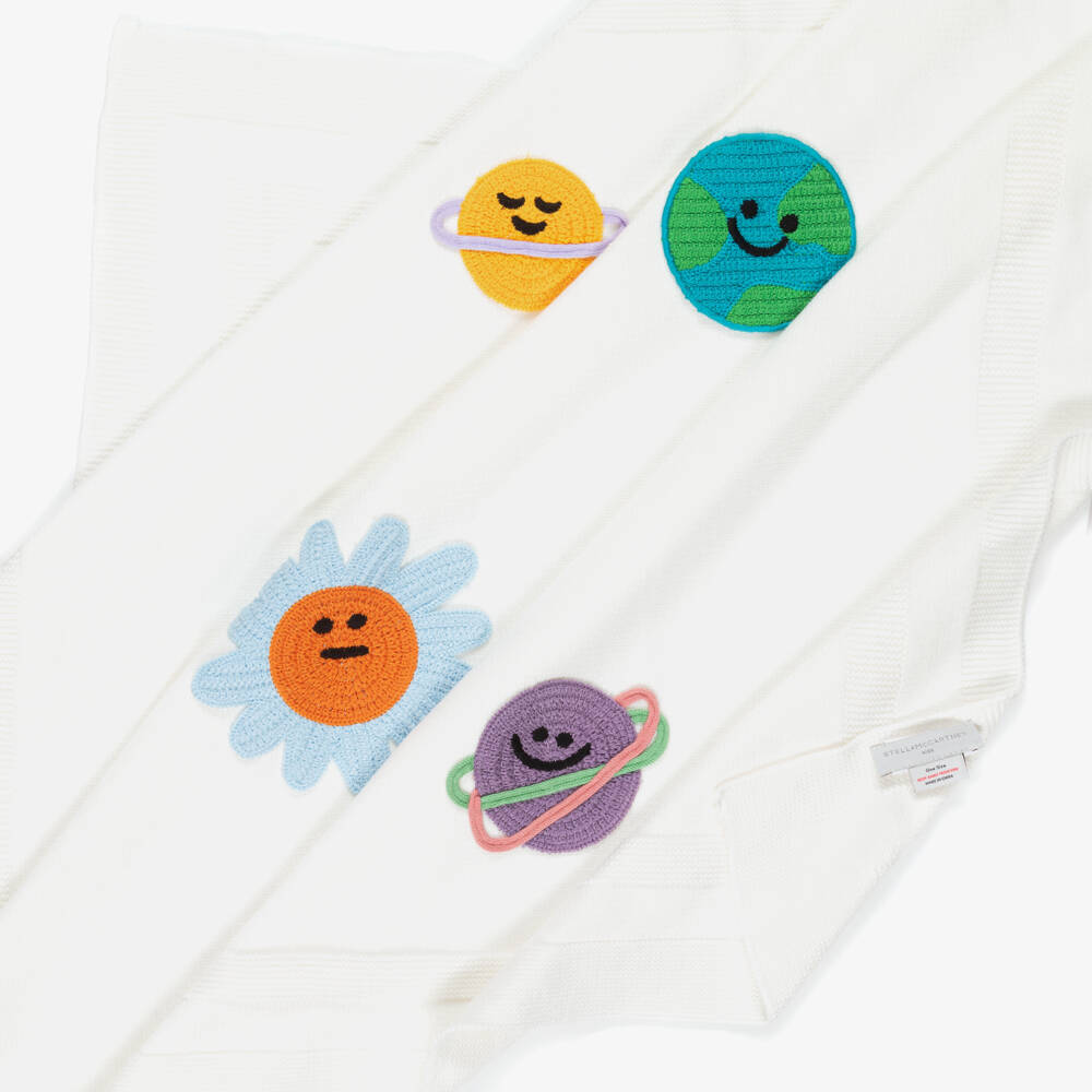 Stella McCartney Kids-Ivory Planet Knit Cotton Blanket (78cm) | Childrensalon