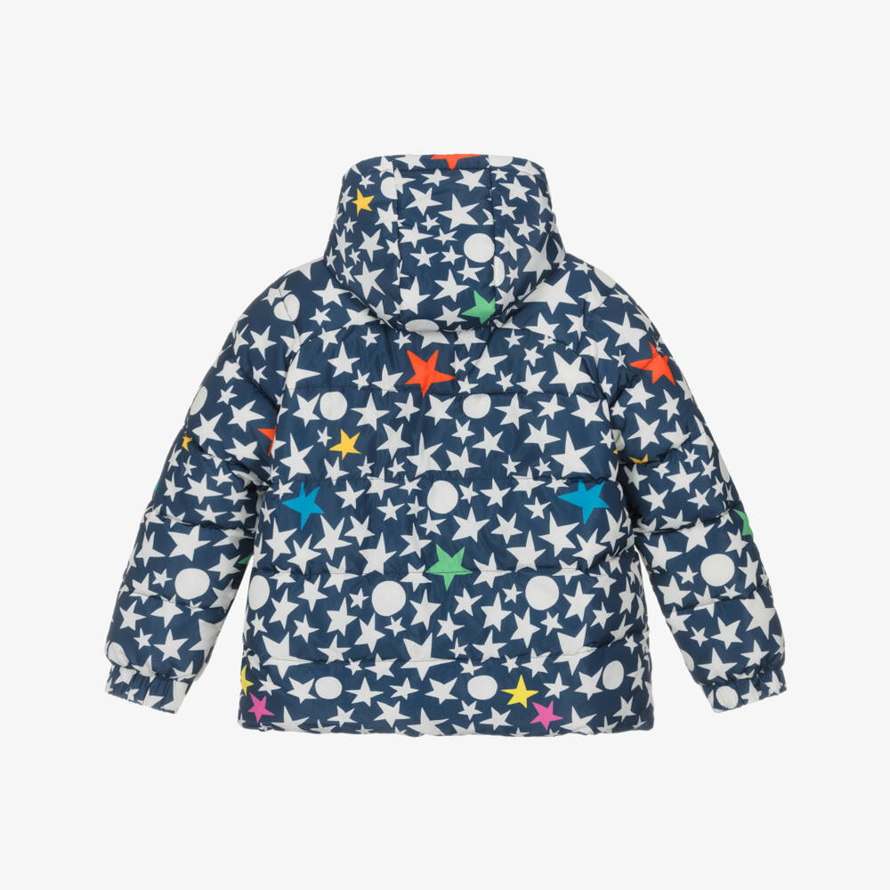 Stella McCartney Kids-Navy Blue Star Print Puffer Jacket | Childrensalon