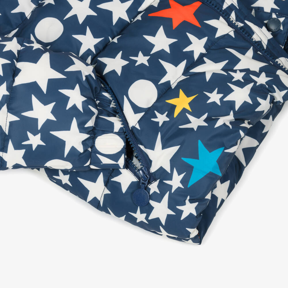 Stella McCartney Kids-Navy Blue Star Print Puffer Jacket | Childrensalon