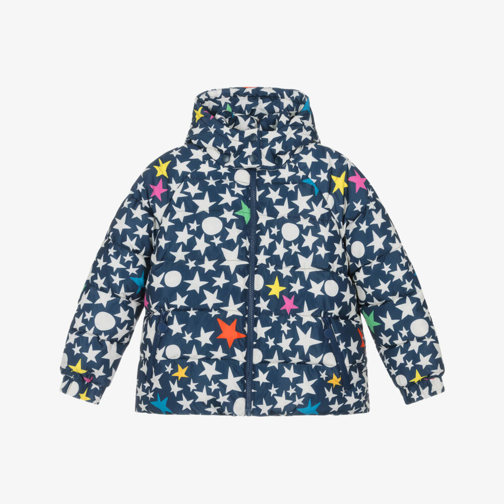 Stella McCartney Kids-Navy Blue Star Print Puffer Jacket | Childrensalon
