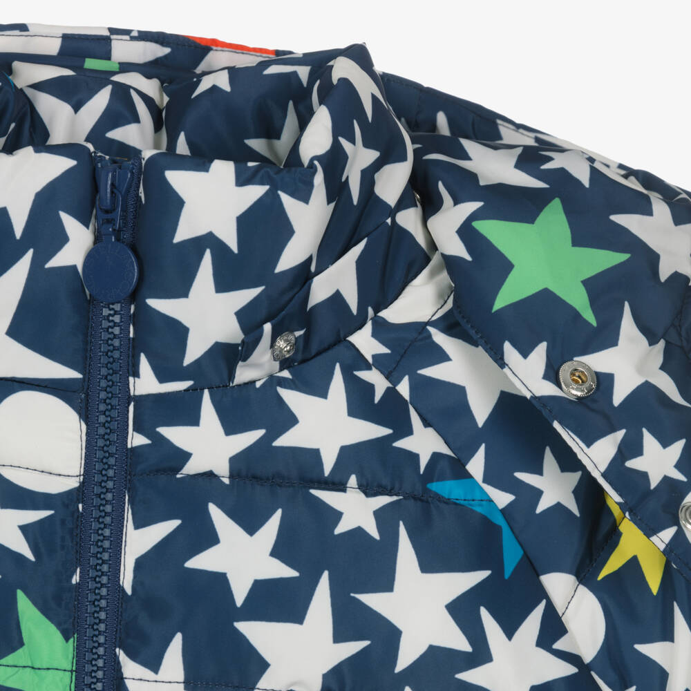 Stella McCartney Kids-Navy Blue Star Print Puffer Jacket | Childrensalon