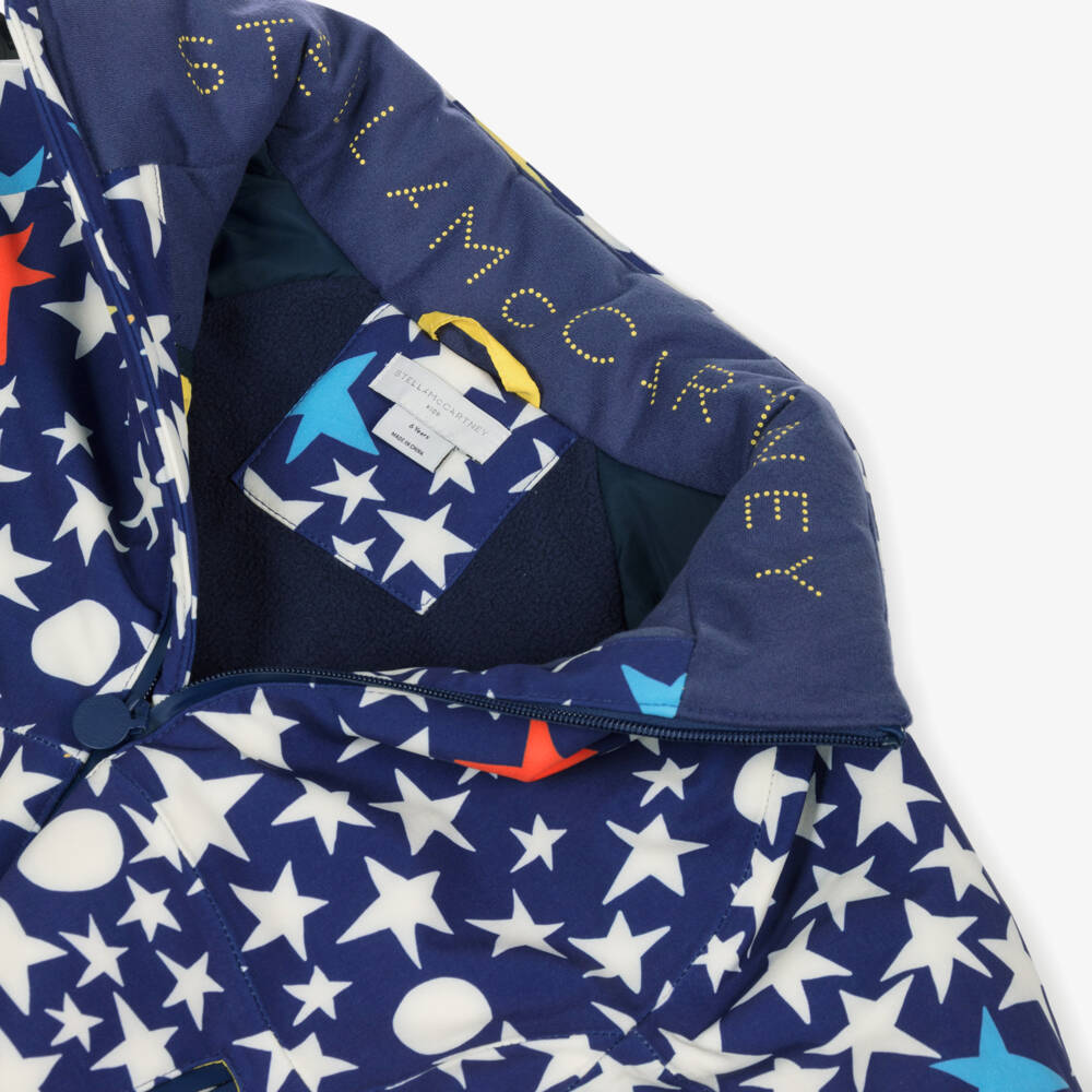 Stella McCartney Kids-Navy Blue Star Print Technical Ski Jacket | Childrensalon