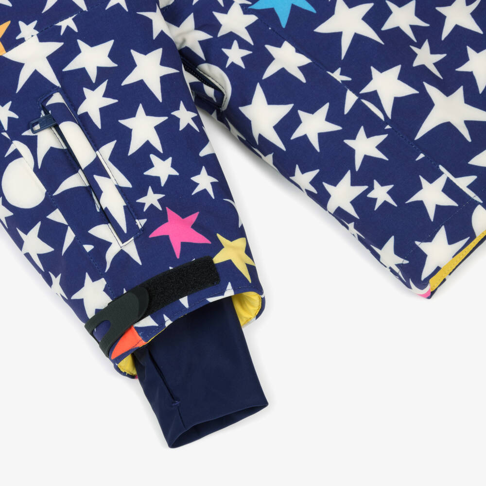 Stella McCartney Kids-Navy Blue Star Print Technical Ski Jacket | Childrensalon