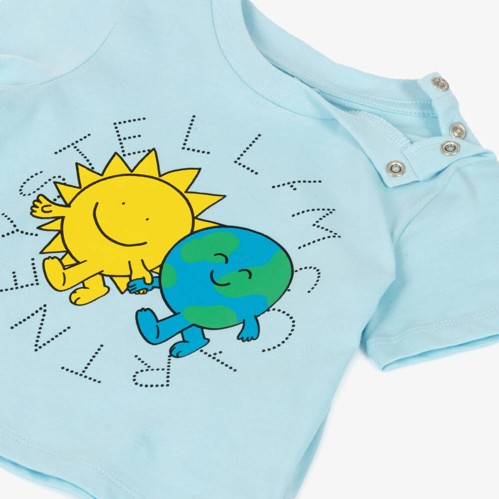 Stella McCartney Kids-Pale Blue Cotton Sun & Earth T-Shirt | Childrensalon