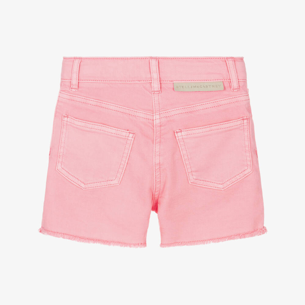 Stella McCartney Kids-Girls Pink Denim Shorts with Flower Embroidery | Childrensalon