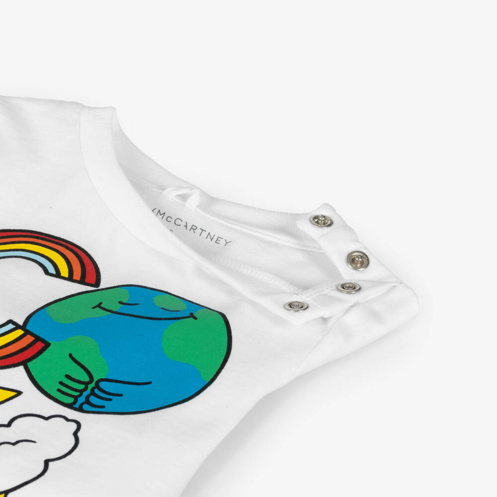 Stella McCartney Kids-Футболка белая из хлопка Земля и друзья | Childrensalon