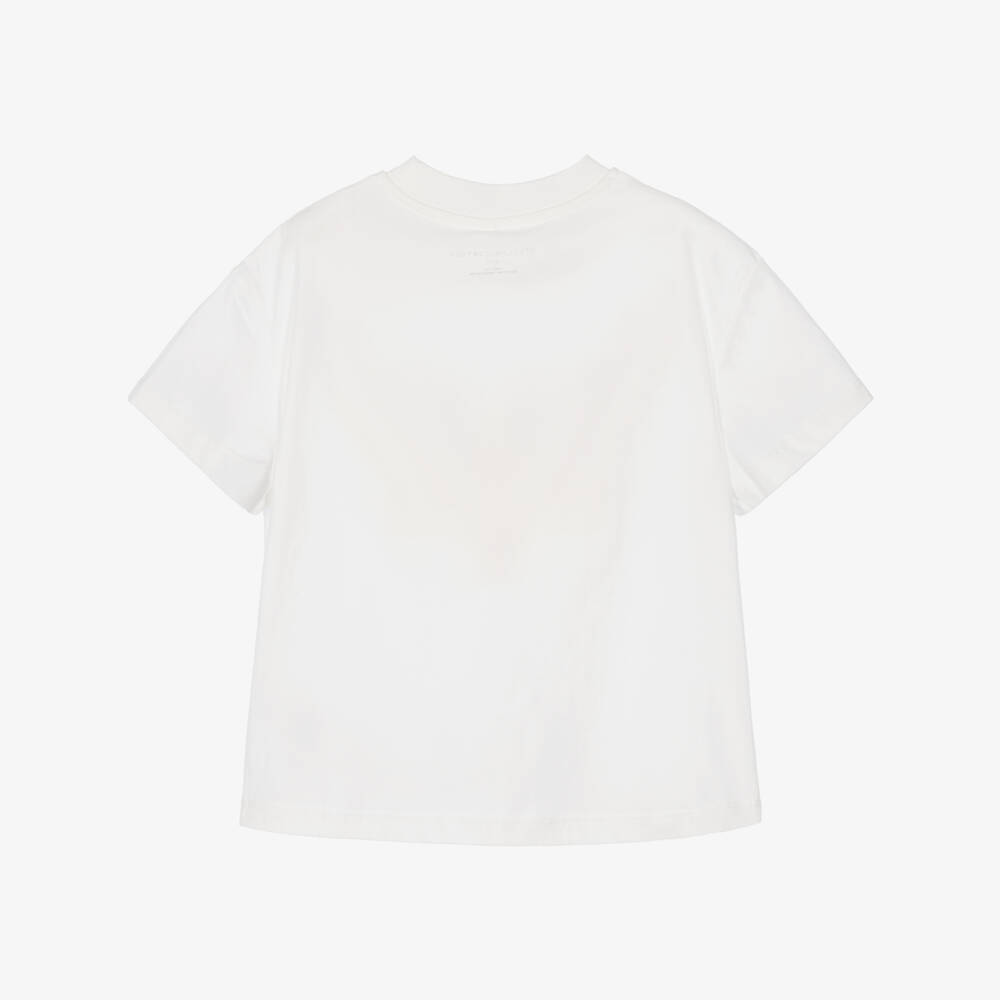 Stella McCartney Kids-White T-Shirt with Blue Panther Print | Childrensalon